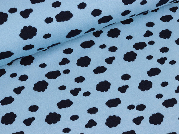 Baumwolljersey Wölkchen blau auf Hellblau