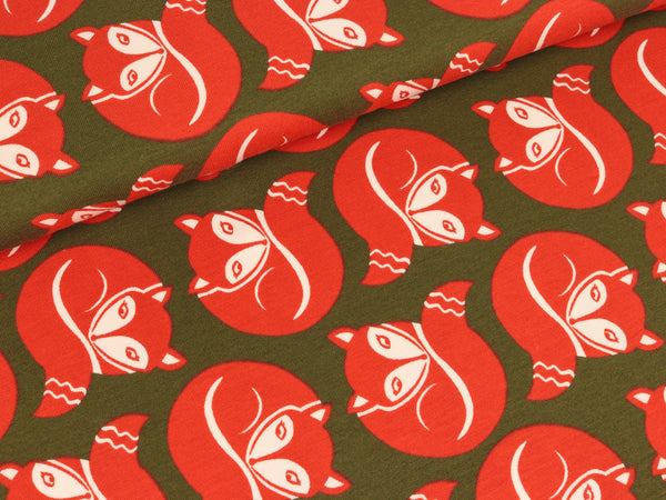 Baumwolljersey Vicente Füchse auf oliv