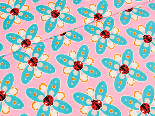 Baumwollpopeline Ladybird Ornamente rosa