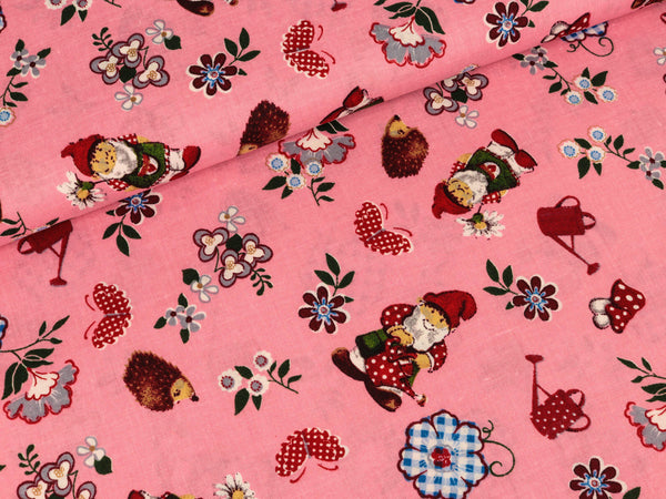 Baumwollstoff Zwerge auf Rosa