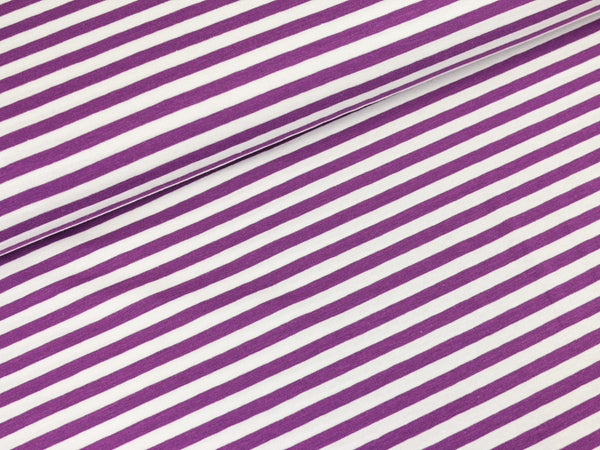 Baumwolljersey Vicente Streifen lila-weiß