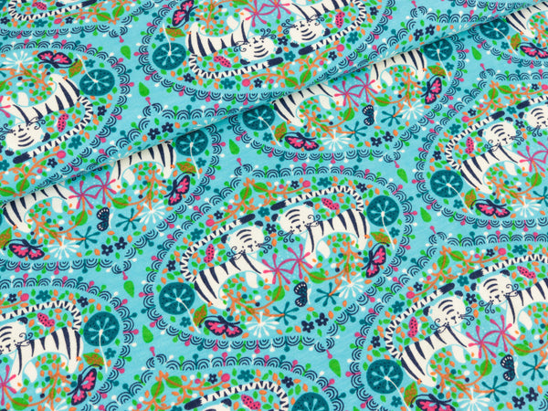 Baumwolljersey Joy Tiger türkis-bunt