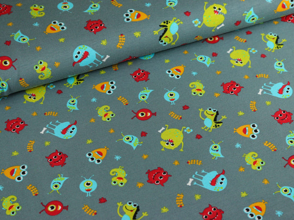 Baumwolljersey Kleine Monster auf hellgrau