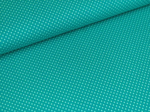 Baumwolljersey Punkte türkis auf Petrol