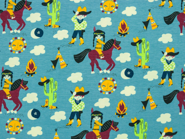 Baumwolljersey Joy Cowboy und Indianer lichtblau