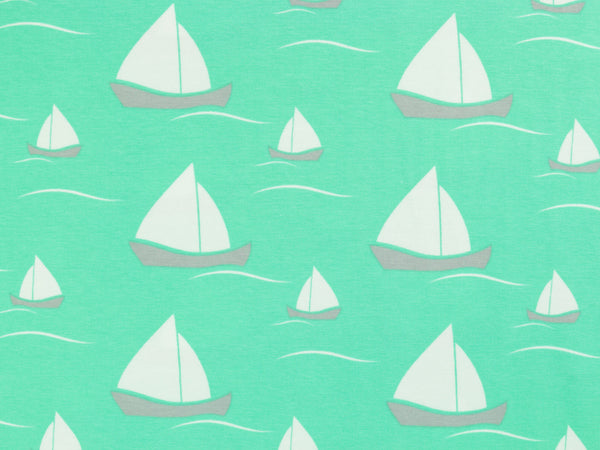 Baumwolljersey Vera Segelschiffe auf Mint