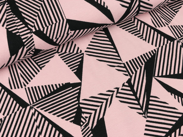 Baumwolljersey Malo Große Dreiecke schwarz auf Altrosa