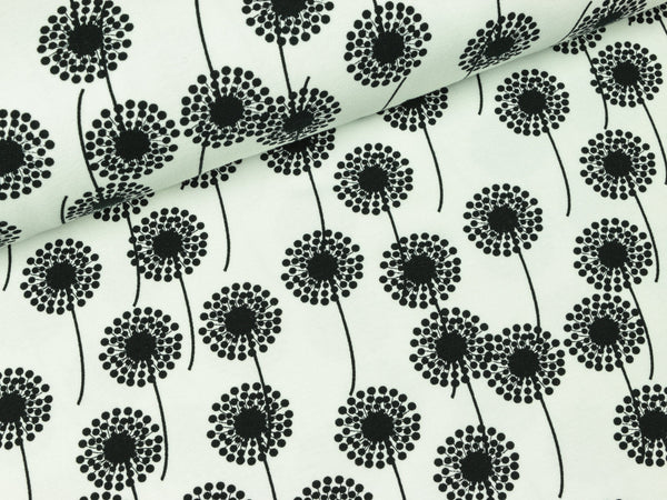 Baumwolljersey Pusteblumen schwarz-gebrochenes Weiß
