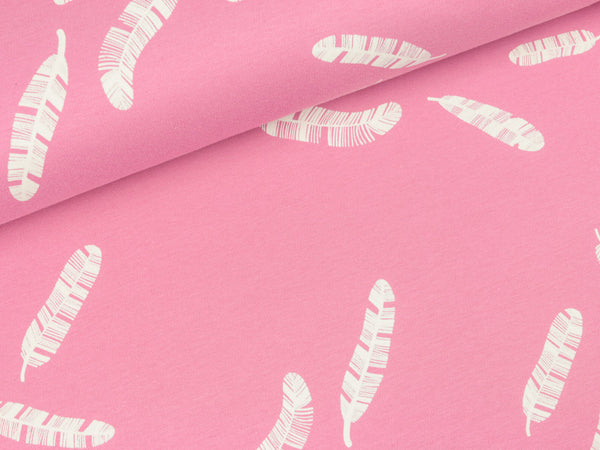 Baumwolljersey/Interlock Kenny Federn auf Altrosa