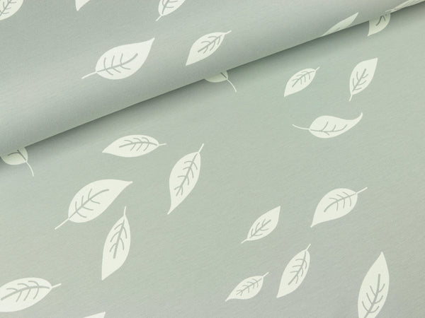 Baumwolljersey/Interlock Kenny Blätter auf Hellgrau