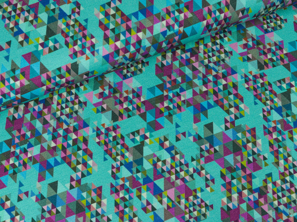 Baumwolljersey Vigo Dreiecke türkis-bunt