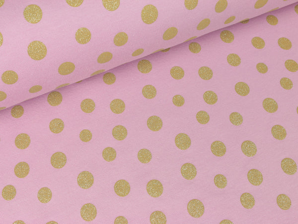 Baumwollsweat Goldene Punkte auf Rosa Glitzer