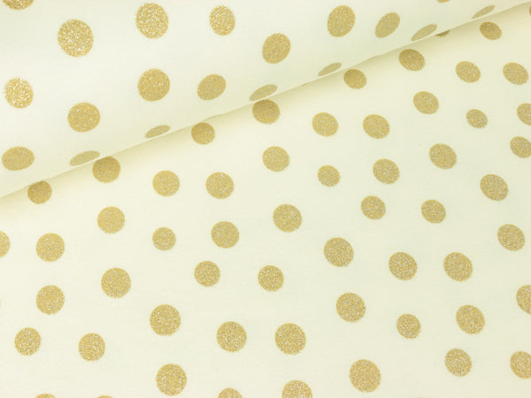 Baumwollsweat Goldene Punkte auf Creme Glitzer