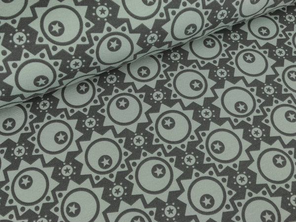 Reststück 70cm - See You! Baumwollsweat Sonnen und Sterne grau by Bienvenido Colorido