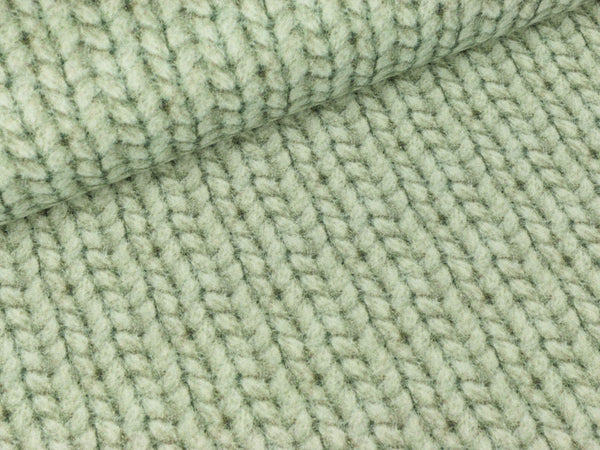 Reststück 65cm - Baumwollsweat Cosy Me Strickoptik graugrün by Cherry Picking