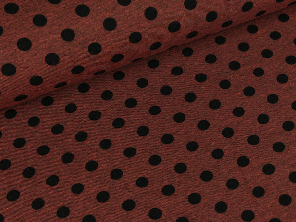 Reststück 82cm - Baumwolljersey Kito Punkte schwarz auf terracotta meliert