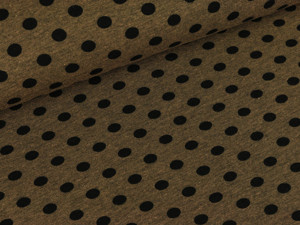Reststück 47cm - Baumwolljersey Kito Punkte schwarz auf braun meliert