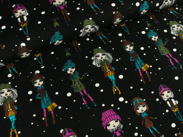 Baumwolljersey Snowgirls schwarz-bunt