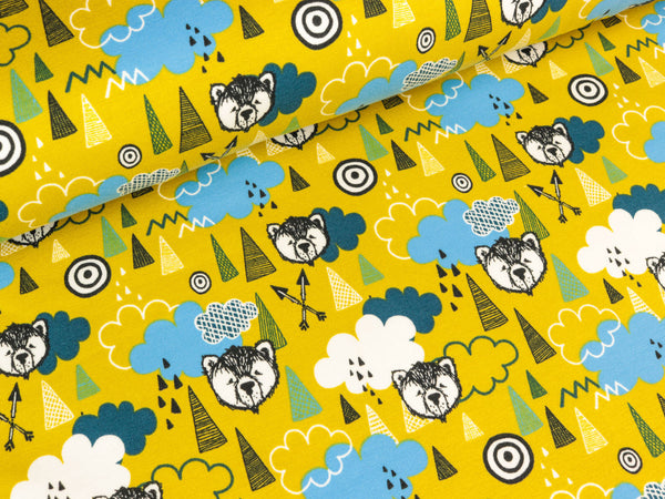 Reststück 57cm - Baumwollsweat Hugo in den Wolken senfgelb