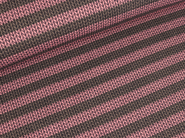Reststück 63cm - Jacquardjersey Knit Knit Stripes rosa-griglio londra