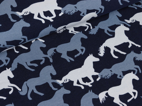 Baumwolljersey Vera Pferde auf Blau