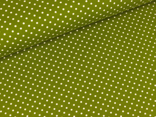 Reststück 38cm - Baumwolljersey Verena Pünktchen weiß auf Heugrün