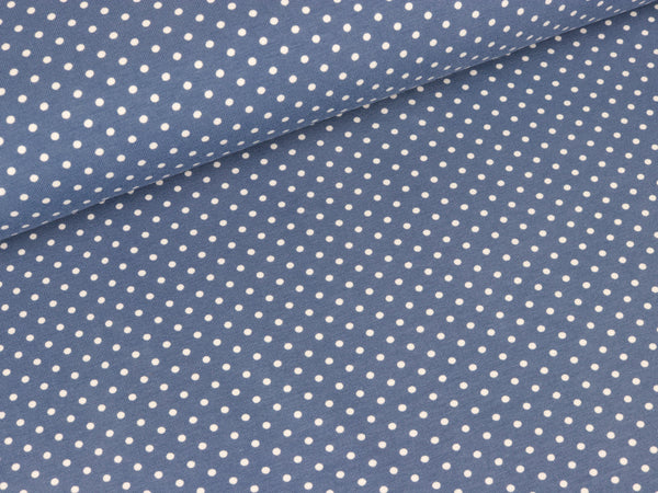 Reststück 23cm - Baumwolljersey Verena Pünktchen weiß auf Rauchblau