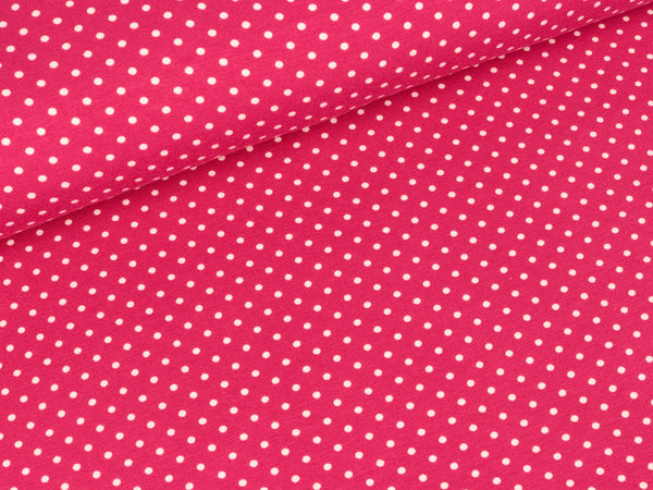 Reststück 51cm - Baumwolljersey Verena Pünktchen weiß auf Pink