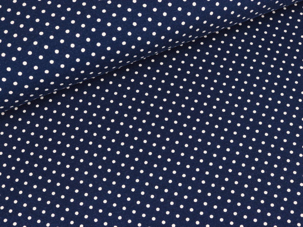 Reststück 27cm - Baumwolljersey Verena Pünktchen weiß auf Dunkelblau