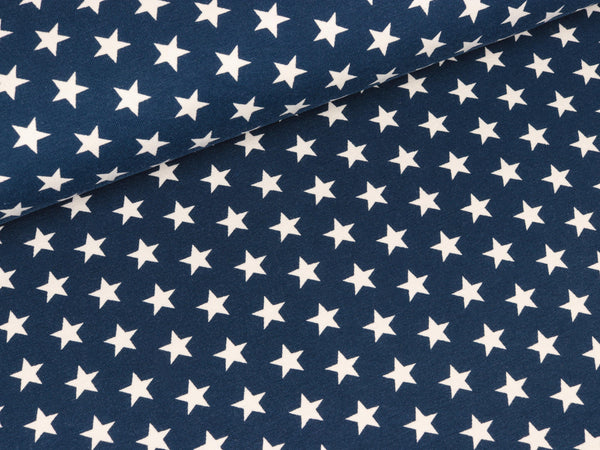 Reststück 27cm - Baumwolljersey Verena Kleine Sterne weiß auf Jeansblau