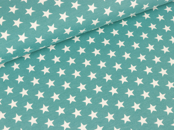Reststück 7cm - Baumwolljersey Verena Kleine Sterne weiß auf Oldmint