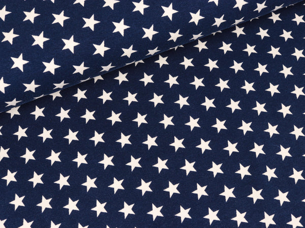 Reststück 22cm - Baumwolljersey Verena Kleine Sterne weiß auf Dunkelblau
