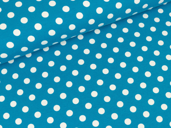 Reststück 36cm - Baumwolljersey Verena Punkte weiß auf Dunkeltürkis