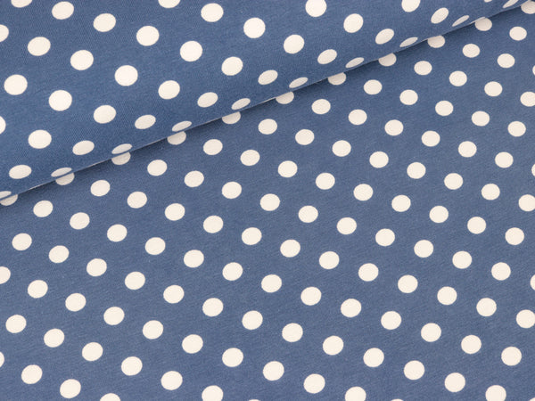 Reststück 30cm - Baumwolljersey Verena Punkte weiß auf Rauchblau