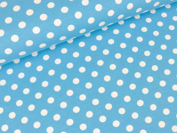 Reststück 27cm - Baumwolljersey Verena Punkte weiß auf Hellblau