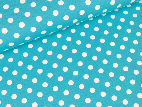 Reststück 12cm - Baumwolljersey Verena Punkte weiß auf Türkis