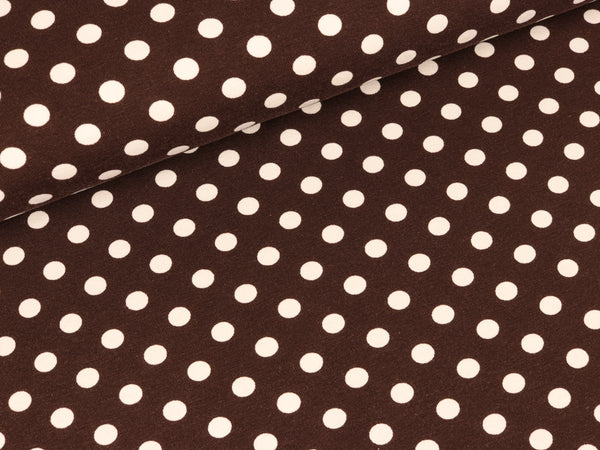 Reststück 23cm - Baumwolljersey Verena Punkte weiß auf Dunkelbraun