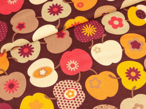 Baumwollstoff Wendelin Äpfel auf Braun