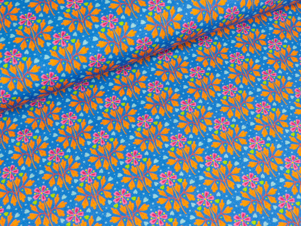 Baumwolljersey Flora Blumensträuße auf Blau