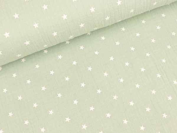 Baumwoll Musselin Double Gauze Sterne weiß auf Mint