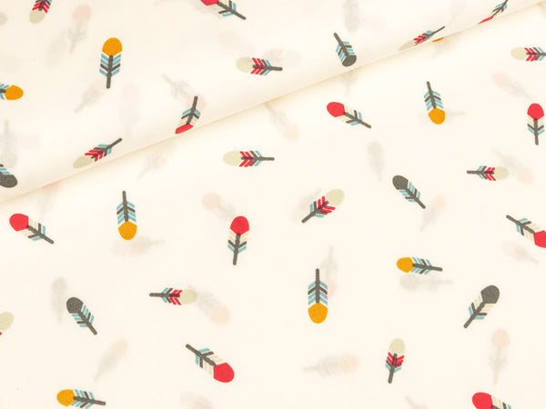 Baumwollpopeline Federn bunt auf Weiß