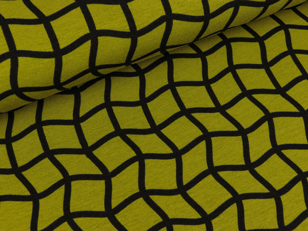 Baumwolljersey Square Wave schwarz-erbsengrün