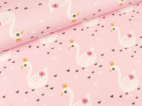 Baumwolljersey Swan Princess auf Hellrosa
