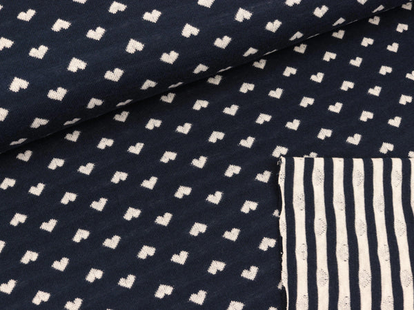 Doubleface Jaquard Jersey Herzenliebe blue navy-weiß