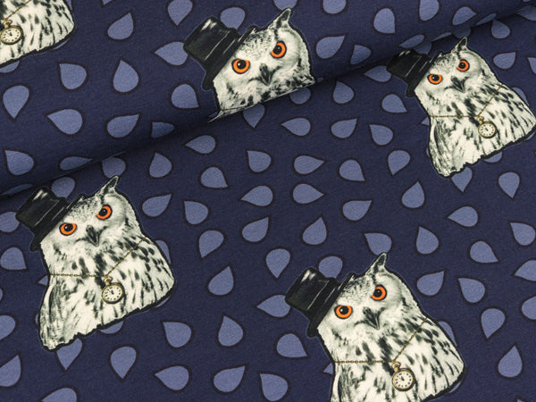 Baumwolljersey Party on the Glade Eulen dunkelblau by Cherry Picking