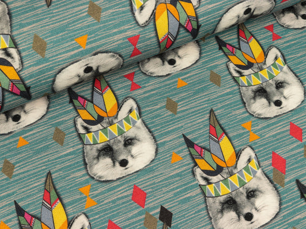 Baumwollsweat Party on the Glade Indianerfuchs türkis by Cherry Picking