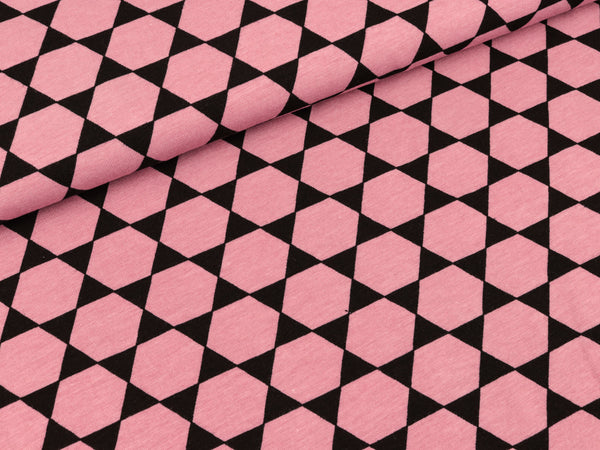 Baumwolljersey Hexagon schwarz auf Altrosa