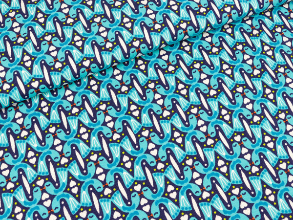 Baumwolljersey Kissing Birds dunkelblau