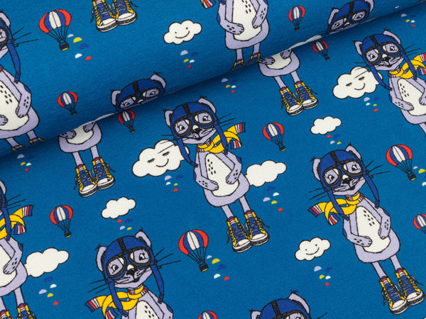 Baumwollsweat Mika Pilotenmaus blau-bunt