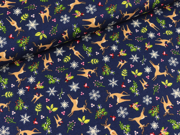 Baumwollstoff Rupert Schneegestöber auf Dunkelblau